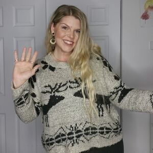 KATSUMI DEER & SNOWFLAKES COZY SOFT KNIT SWEATER BOXY FIT